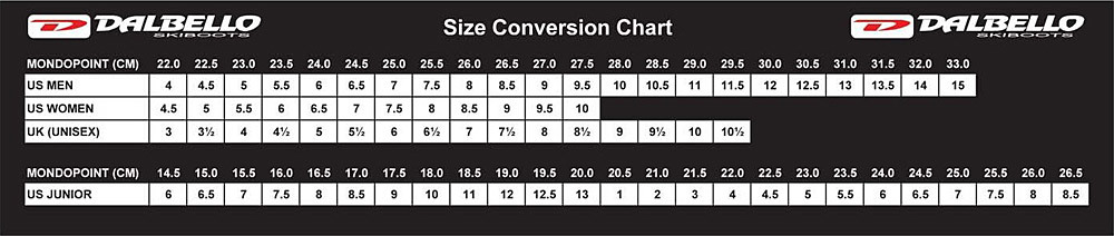 Dalbello Size Chart